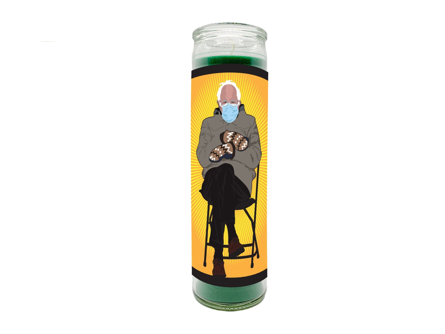 Bernie Sanders Chair and Mittens Inauguration Illustrated Saint Prayer Candle
