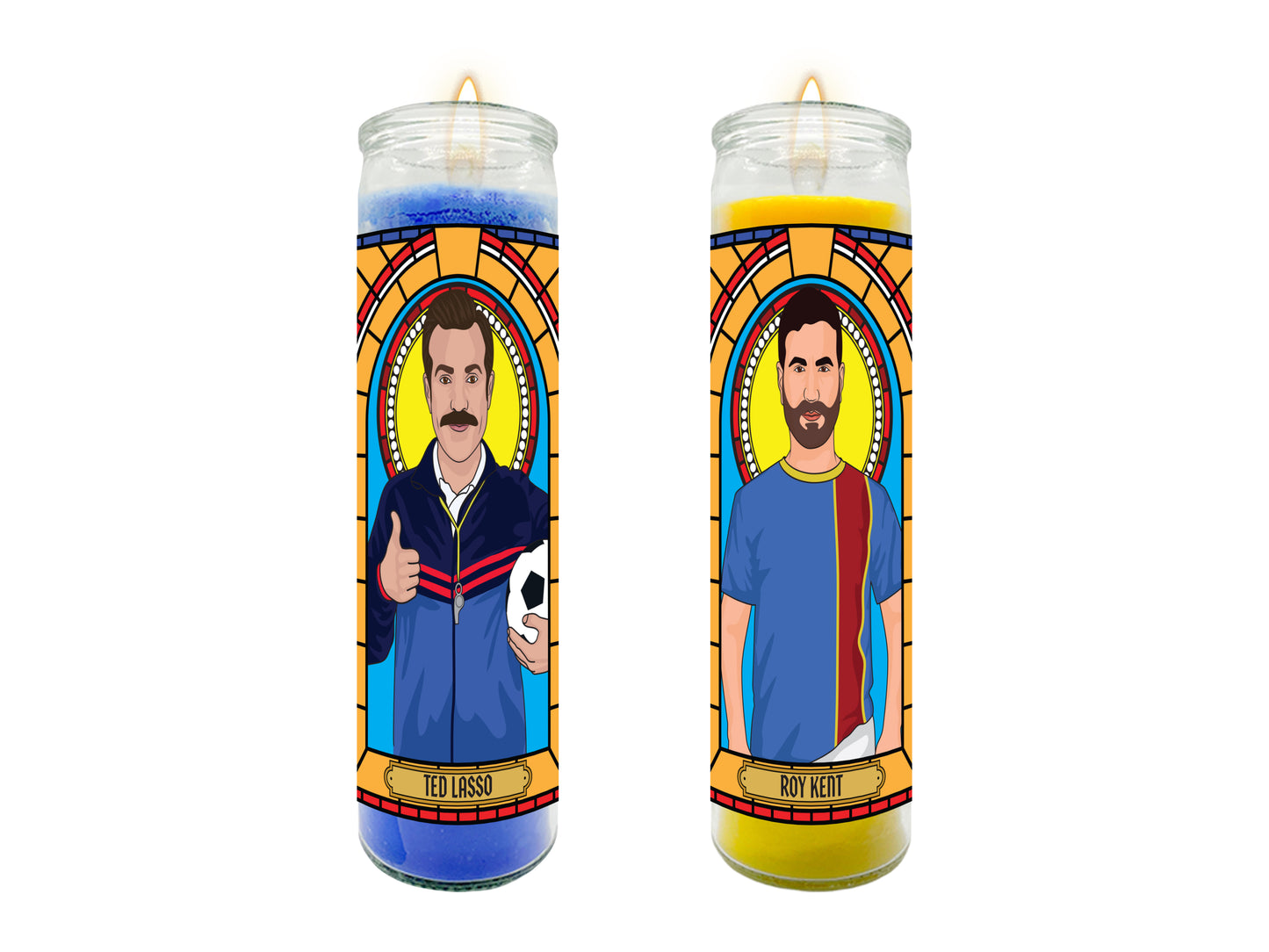 Ted Lasso and Roy Kent Illustrated Prayer Candle Series