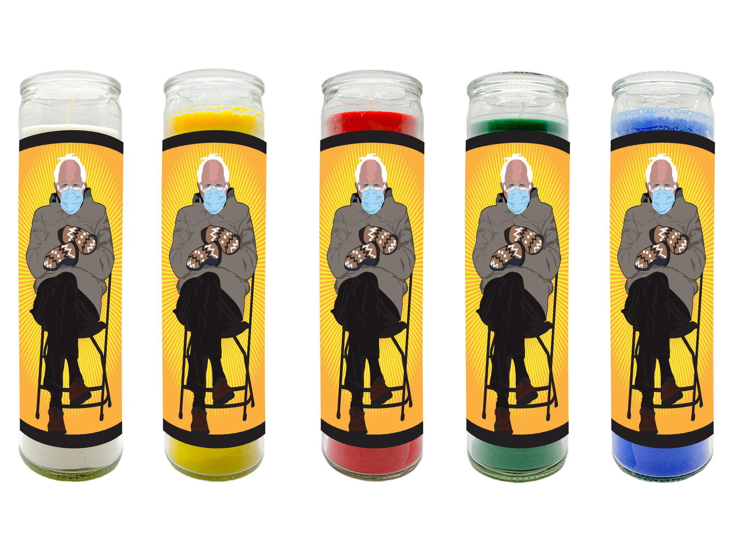 Bernie Sanders Chair and Mittens Inauguration Illustrated Saint Prayer Candle