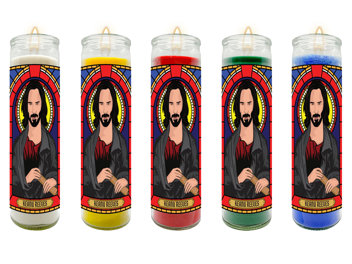 Keanu Reaves Illustrated Prayer Candle